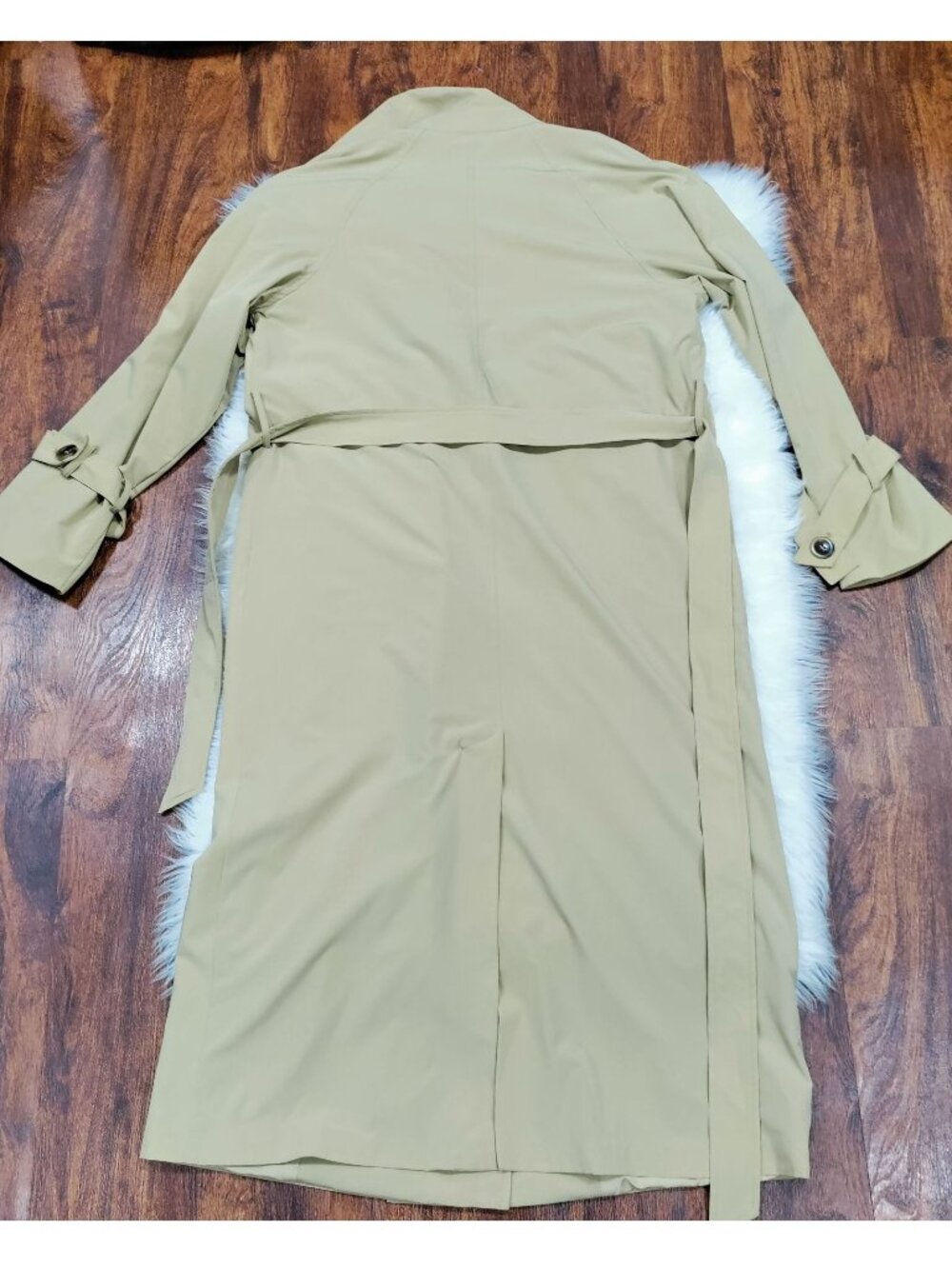 Line and Dot Beige Double Breasted Lux Belted Long Trench Coat Women's Size S-M - Picture 11 of 16